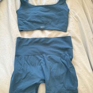SET Active Blue Sports Bra and Shorts Set
